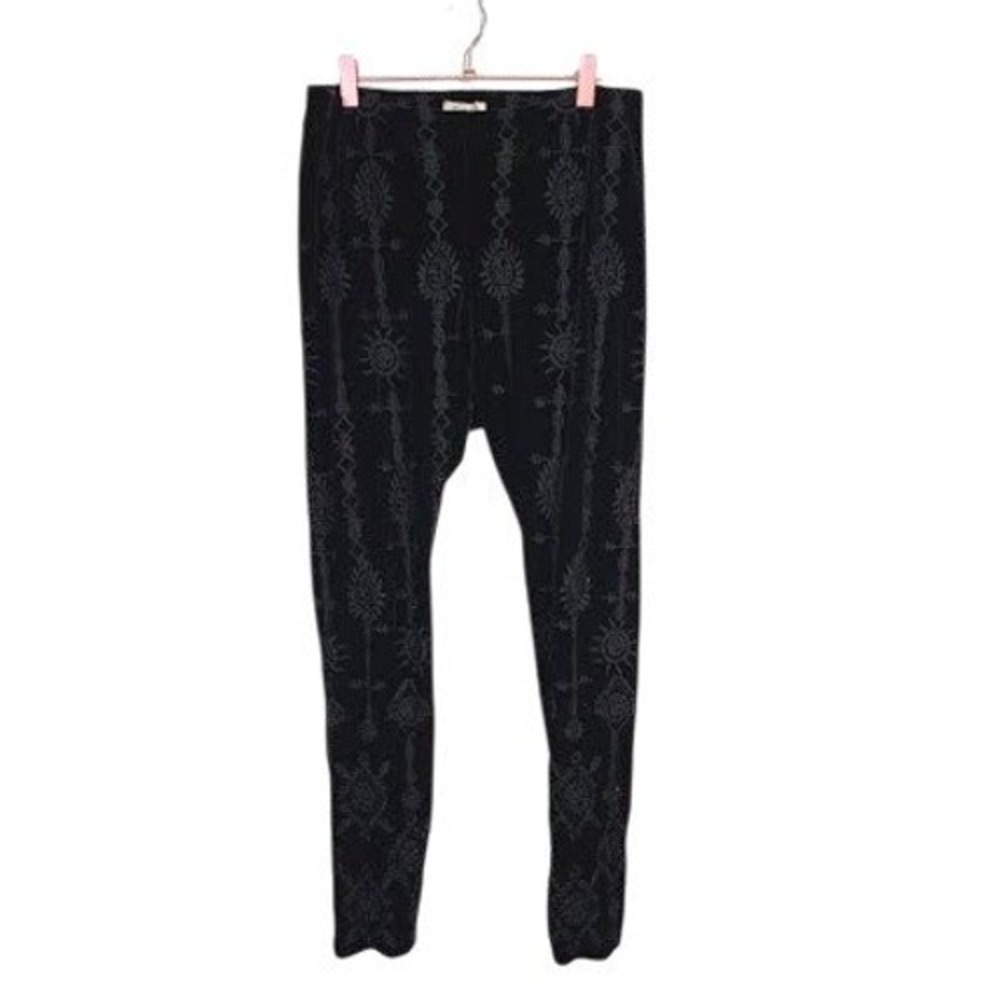 Johnny Was JW Los Angeles Althea Velvet Leggings Black Embroidered M